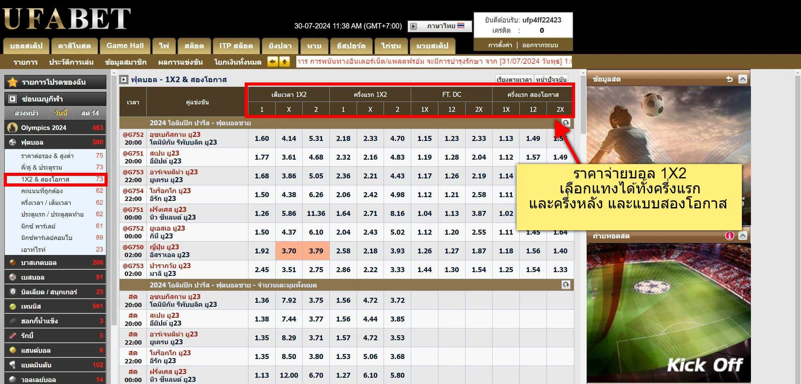 ราคาบอล 1x2